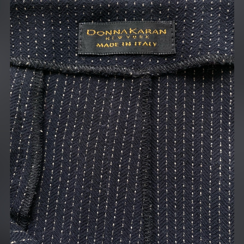 Vtg DONNA KARAN mini skirt Size 8 mint condition black + tan thread wool blend